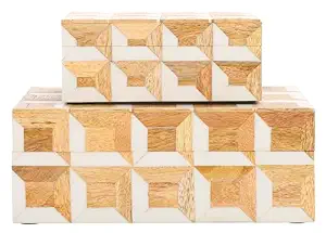 FAIZA CRAFT Organisateur de bijoux de luxe moderne gravé, personnalisable, en résine d'os et MDF, motif carré gris et blanc, fait main - Product Image 5