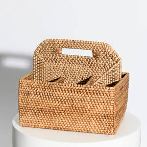 Cesta rústica de mimbre tejida a mano para utensilios de cocina, organizador de cubiertos, soporte para botellas de vino - Product Image 3