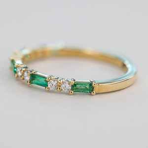 Emerald Baguette Eternity <b>Ring</b> Alternating Wedding <b>Stacking</b> <b>Ring</b> 925 Sterling Silver 14K Gold Plated Jewelry - Product Image 5