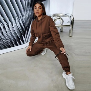 Ensemble 2 pièces pour femme en molleton 100% coton avec logo personnalisé, style urbain, sweat-shirt à col montant, pour l'automne et l'hiver - Product Image 4