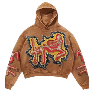 Sudaderas con capucha de rizo francés de algodón personalizadas para hombres al por mayor, parche bordado desgastado de alta calidad, estilo lavado ácido - Product Image 1