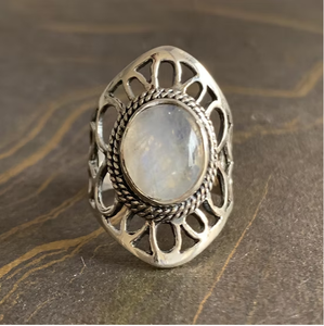 Wholesale 925 Sterling Silver <b>Ring</b> Natural Oval Moonstone Gemstone Unique Cutout Pattern Band Jewelry - Product Image 4