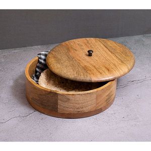 Premium Handcrafted Wooden Chapati Box with Spice Organizer <b>Kitchen</b> <b>Storage</b> Roti <b>Container</b> for Home Decor and Utility - Product Image 1