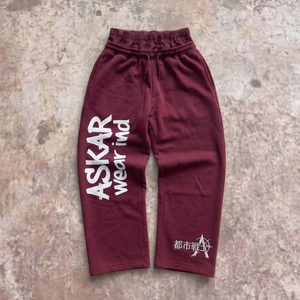 Pantalones Deportivos Marrón para Hombre Askarwear, Cintura Elástica con Cordón, Estampado de Llamas, Estilo Casual de Algodón de Peso Medio, Lavado a la Piedra, Estilo Otoñal - Product Image 1