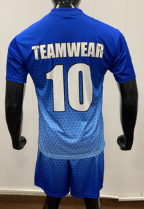 Custom Men's Blue Soccer Jersey Set With Geometric Pattern V-Neck Short Sleeve Quick Dry Teamwear Uniform - Product Image 2