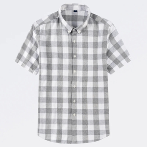 Camisa Casual de Hombre de Alta Calidad, Ligera, de Poliéster/Algodón, Personalizada, al por Mayor, Suministro ODM, Teñida con Hilo, de Manga Corta, para Verano - Product Image 3