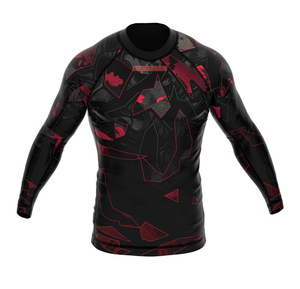 Camiseta Deportiva de Manga Larga para Hombre, Estilo Capoeira, Negra y Roja con Diseño Geométrico, Transpirable y Ajustada para MMA - Product Image 1