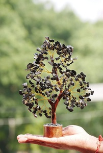 Black Tourmaline Gemstone 300 Chips Beads Wooden Base <b>Trees</b> Handmade Mascot Theme <b>Tree</b> Decor Flower Design Natural Agate <b>Trees</b> - Product Image 4