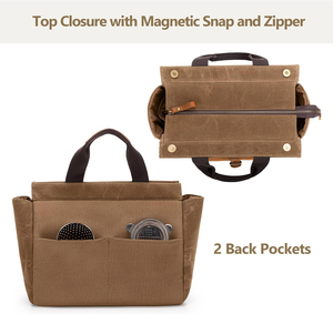Vintage <b>Canvas</b> <b>Tote</b> Bag with Leather Hasp Closure 12.6x5.5x10.5 Inch Water Resistant Daily Use - Product Image 2