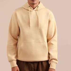 Sudadera con Capucha Beige para Hombre, Manga Larga, Felpa Francesa, Bolsillo, Estilo Casual, Otoñal, Tejido de Punto, Corte Regular - Product Image 1