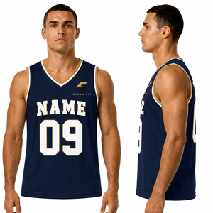 Camiseta de Baloncesto Personalizada para Hombre, Color Azul Marino, Cuello en V, Sin Mangas, Impresión Sublimada con Nombre y Número 09, Corte Regular, Tejido de Malla de Secado Rápido - Product Image 6