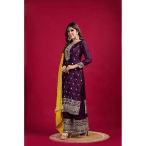 Conjunto Elegante SRK Designer XL de Blusa y Pantalón de Chifón de Manga Larga con Dupatta y Bordado con Lentejuelas - Product Image 4