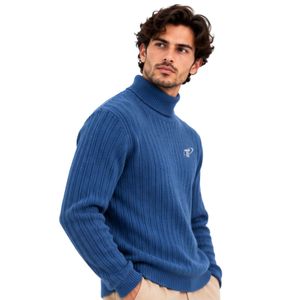 <b>Mens</b> Steel Blue Ribbed <b>Turtleneck</b> <b>Sweater</b> Long Sleeve Winter Pullover High Neck Warm Casual Fashion Knitted Jumper Knitwear Top - Product Image 2