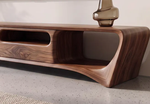 Meuble TV en bois de noyer courbé bio, style moderne et profil bas, console de rangement multimédia unique pour salon – Vente chaude fournisseur indien - Product Image 5