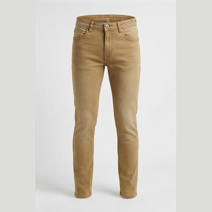 Jean en denim de coton coupe droite taille haute ajustée pour homme, style décontracté automne, couleur unie - Product Image 1