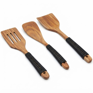 Ensemble de cuillères de cuisine vintage en bois naturel, ustensiles de cuisine antiadhésifs, spatule et cuillère ajourée en bois, prix de gros - Product Image 2