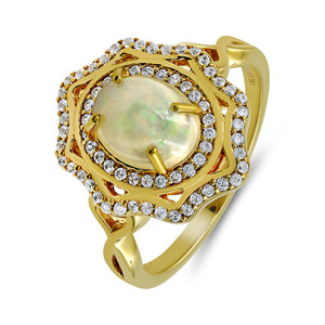 Gourik Victorian Style Classic <b>Gold</b> Plated 925 Silver Oval Natural Ethiopian <b>Opal</b> with Natural Zircon Wedding Statement <b>Ring</b> - Product Image 1