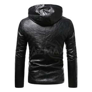 Custom Men's Leather Hooded Hoodie <b>Jacket</b> Zip Closure Streetwear Outerwear OEM Factory Wholesale Supplier - Product Image 2