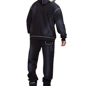 Ensemble survêtement décontracté pour homme, couleur unie, coupe ample, sweat à capuche et pantalon de survêtement, manches longues, respirant, en polyester de poids moyen - Product Image 2