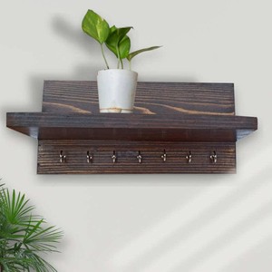 <b>Pine</b> Wood Wall Mounted Key Holder with <b>Shelf</b> | Handcrafted Wooden Organizer Wholesale - Product Image 2