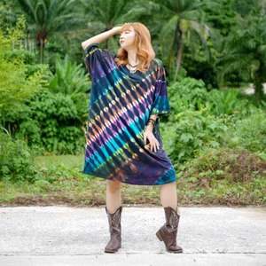 Premium Quality Women's <b>Kaftan</b> Dress Casual <b>Summer</b> Boho Style Tie-Dye V-neck Slit Long Wear Straight Silhouette Evening Swim - Product Image 2