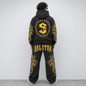 Men's Black <b>Gothic</b> Tracksuit Set Custom Streetwear <b>Hoodie</b> & Jogger Pants Rhinestone Embroidered Designer Tracksuit - Product Image 2