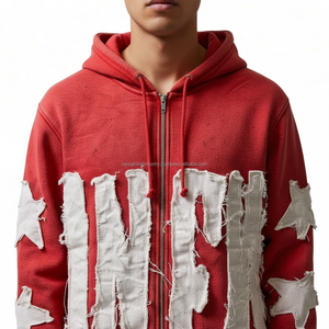 Unisex Full <b>Zip</b> Streetwear Hoodie Oversized Distressed Embroidery Waterproof Custom OEM Wholesale - Product Image 5