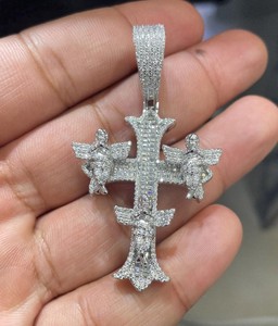Christian Cross Pendant With <b>Angels</b> Moissanite Stone 925 Silver Rhodium Plated Religious <b>Charm</b> Unisex Jewelry - Product Image 1