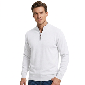 Pull en tricot gris uni pour homme, manches régulières, fermeture éclair 1/4, vêtement d'automne - Product Image 2