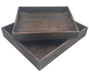 Plateau de service rond en bois personnalisé, finition marron, plateau décoratif avec bord surélevé, plateau de service pour table basse, usage domestique - Product Image 3