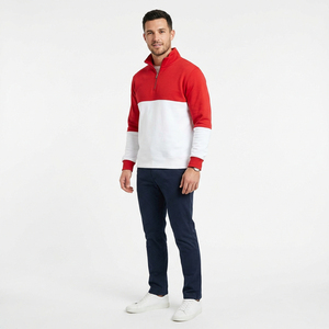 Sudadera con Cierre de Cremallera de un Cuarto para Hombre, Color Azul Marino y Blanco, Corte Holgado, Tejido Transpirable, Cuello Alto, Manga Larga, Marca Meera Impex - Product Image 2
