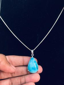 Design German <b>Silver</b> Larimar Gemstone Pear Cut Necklace Wholesale Super Quality Handmade Fine Jewelry For Women - Product Image 1