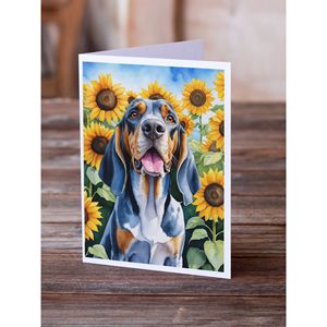Paquete de tarjetas de felicitación de girasoles Coonhound inglés americano 8 tarjetas de notas en blanco con sobres A7 tamaño caprichoso 5x7 - Product Image 2
