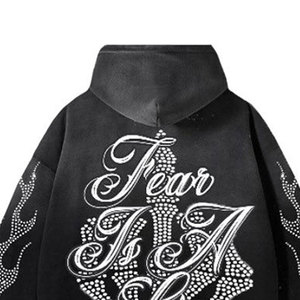 Custom Sweat <b>Suit</b> With Distressed Embroidery and Rhine stone Zip Up Hoodie Sweat Pant 500GSM 100% Cotton Fleece - Product Image 3