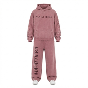 Ensemble survêtement personnalisé pour femme, sweat à capuche rose surdimensionné avec strass et pantalon de survêtement large, OEM ODM Vente en gros - Product Image 3