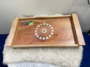 Plateaux de service décoratifs élégants et luxueux en bois et nacre, avec corde tressée, design floral fait main, pour fêtes, chocolats, FWE - Product Image 5