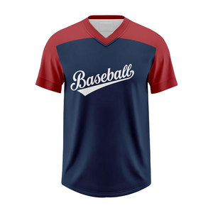 T-shirt de sport 100% polyester à col en V, séchage rapide, respirant, rayé, tricoté, logo personnalisé, chemise de baseball pour homme à manches courtes - Product Image 3