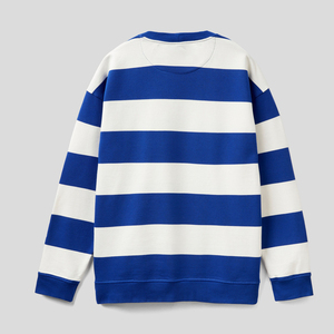 Sweat-shirt unisexe à col rond surdimensionné, rayé bleu et blanc, tricoté, décontracté, pour le printemps, coupe classique - Product Image 3