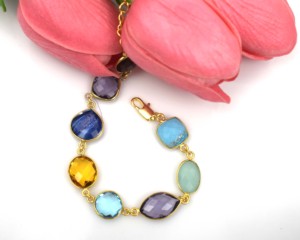 Bracelet chaîne tendance Aurora multi-pierres plaqué or 18 carats pour femme, classique, à porter au quotidien, serti clos, anniversaire - Product Image 3