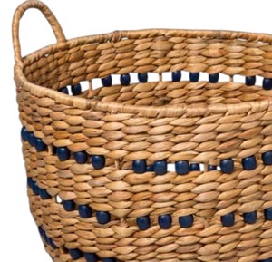 Premium Quality Woven <b>Water</b> <b>Hyacinth</b> <b>Basket</b> Natural Hand Made Storage Organizer with Side Handles and Beads - Product Image 2