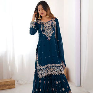 Ensemble prêt-à-porter Sharara Kurti avec broderie et perles de créateur – Fabricant de vêtements ethniques en gros - Product Image 1