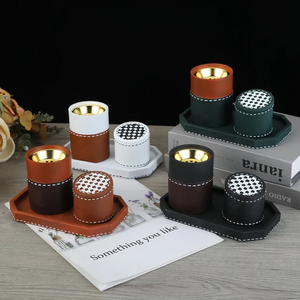 Ensemble brûleur de bakhoor LuxeArabia, porte-encens en bois et cuir artisanal de qualité supérieure avec plateau pour Oud, parfum et décoration d'intérieur de luxe - Product Image 1