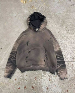 Sudadera con Capucha Estilo Acid Wash, de Alta Calidad, Lisa, Negra, con Hombros Caídos, para Hombre, con Logotipo Bordado Personalizado, Estilo Vintage - Product Image 1
