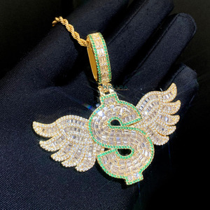 Winged Dollar <b>Sign</b> Moissanite Pendant 925 Silver Rhodium Plated Hiphop Pendant Men's Everyday Wear - Product Image 6