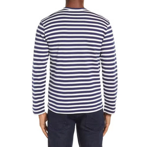 Men's Front Logo Long Sleeve O-Neck Knitted Regular <b>Fit</b> 100% Cotton Breathable <b>T</b>-<b>Shirt</b> <b>White</b> Navy Blue - Product Image 6