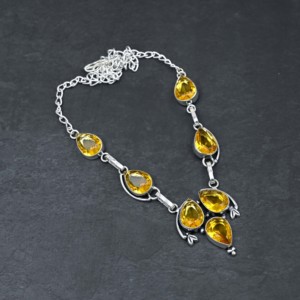 925 <b>Solid</b> Sterling <b>Silver</b> Gemstone Jewelry Yellow Citrine Quartz Gemstone Jewelry, Handmade <b>Silver</b> Gemstone Jewelry Supplier - Product Image 1