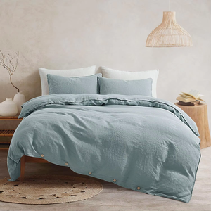 Ensemble de couette en lin gris uni tendance et coloré avec taies d'oreiller, literie simple pour la maison - Product Image 4