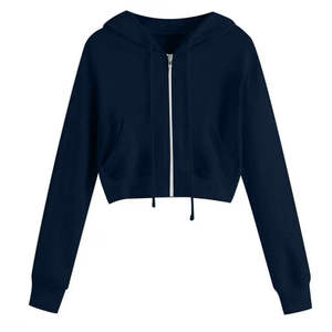 Sweat-shirt à capuche court zippé pour femme, couleur unie, manches longues, pull à capuche en coton doux tricoté, idéal pour l'automne - Product Image 5