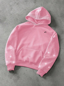Sudadera con Capucha para Hombre, con Detalles de Pedrería Rosa, Talla Grande, 100% Algodón, Felpa Gruesa, Estilo Urbano, Color Personalizado, Venta al Por Mayor - Product Image 3