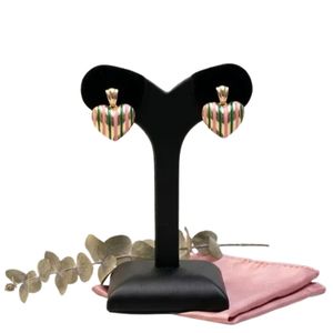 14K Gold Pink Green Striped <b>Heart</b> <b>Earrings</b> Women Fashion Jewelry Elegant <b>Heart</b> Stud <b>Earrings</b> Gift Accessory Party Wear - Product Image 1